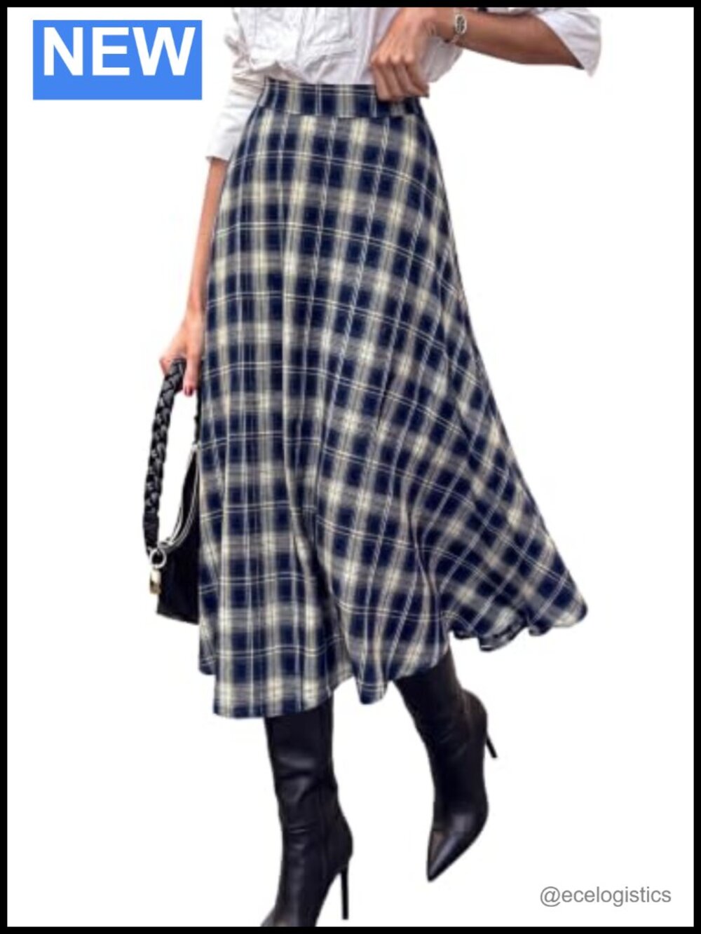 Women's Plaid High Waisted A-Line Midi Skirt Flowy Swing Fall